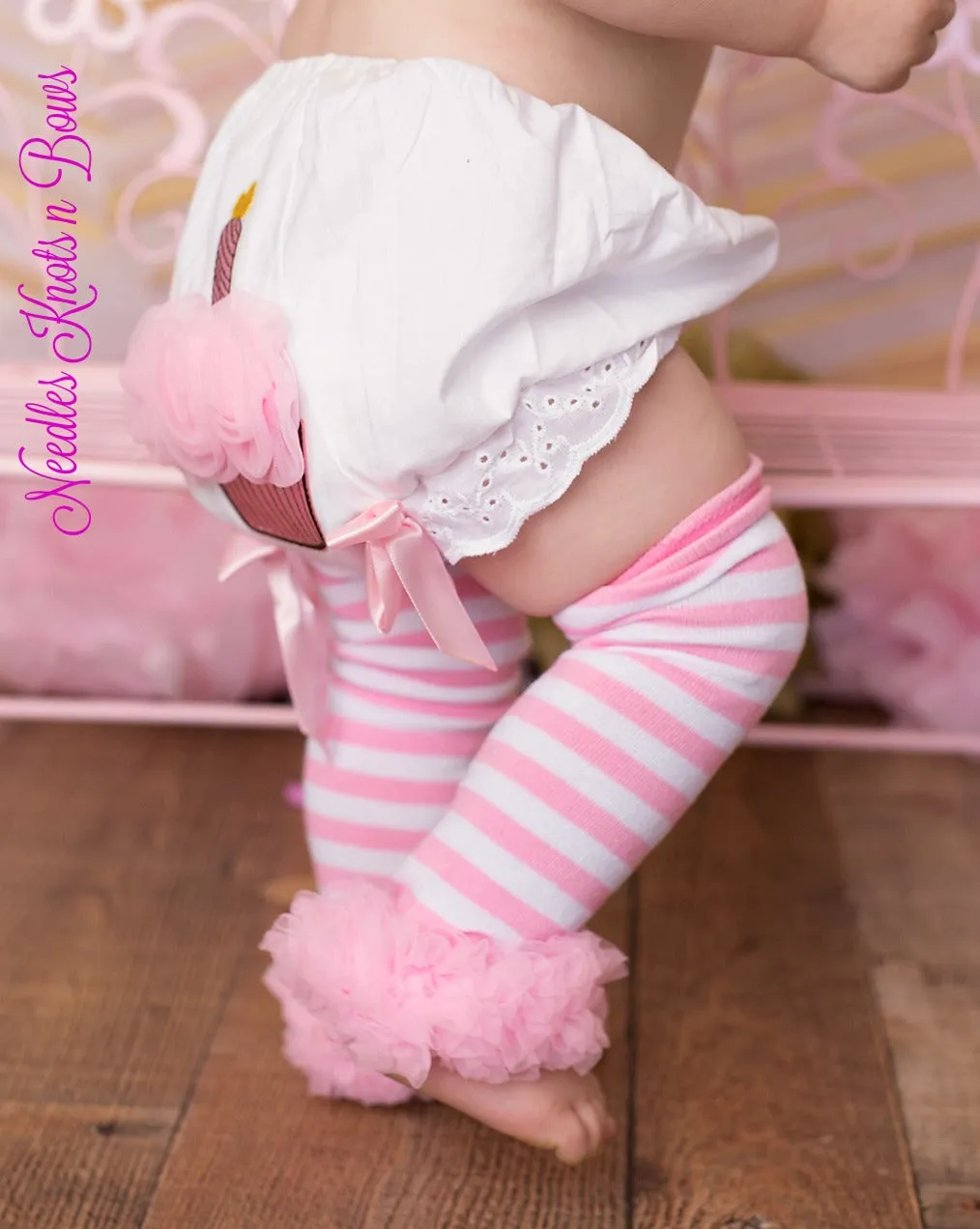 Pink & White Striped Ruffled Leg Warmers, Baby Toddler