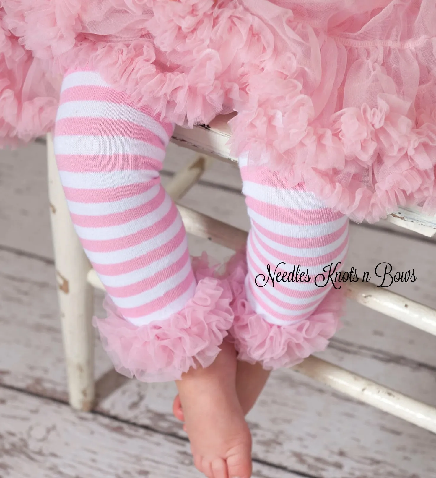 Pink & White Striped Ruffled Leg Warmers, Baby Toddler