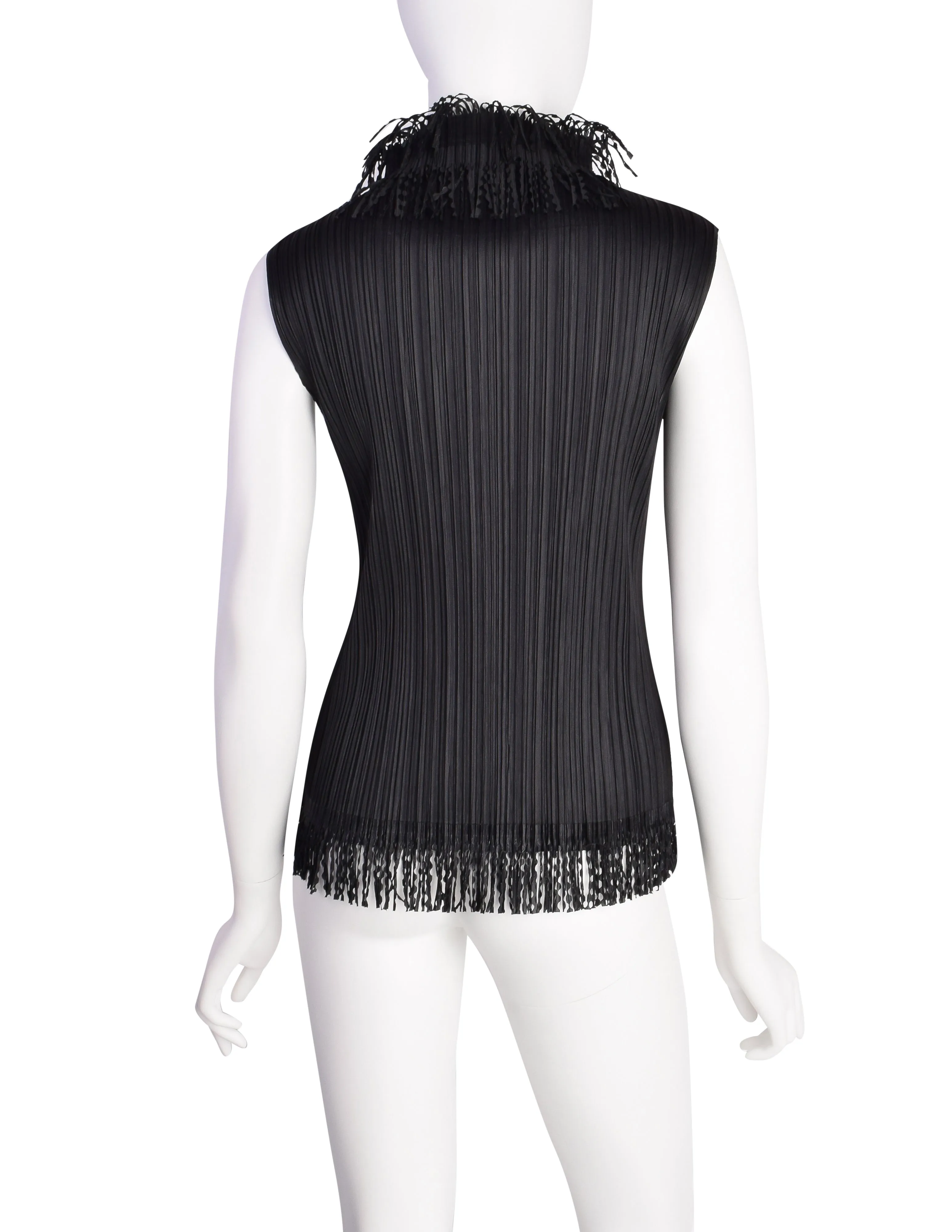 Pleats Please by Issey Miyake Vintage Black Pleated Fringe Trim Tank Top