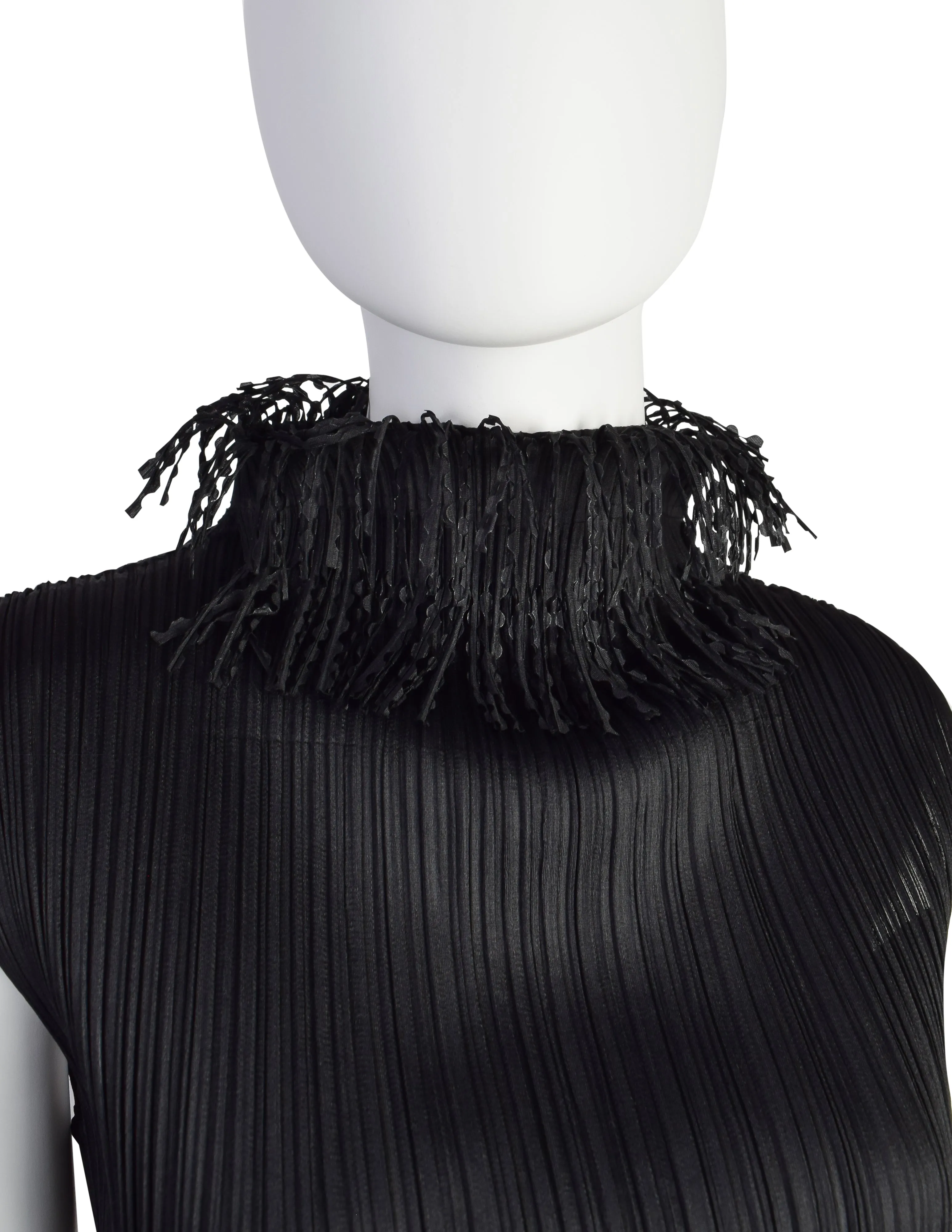 Pleats Please by Issey Miyake Vintage Black Pleated Fringe Trim Tank Top