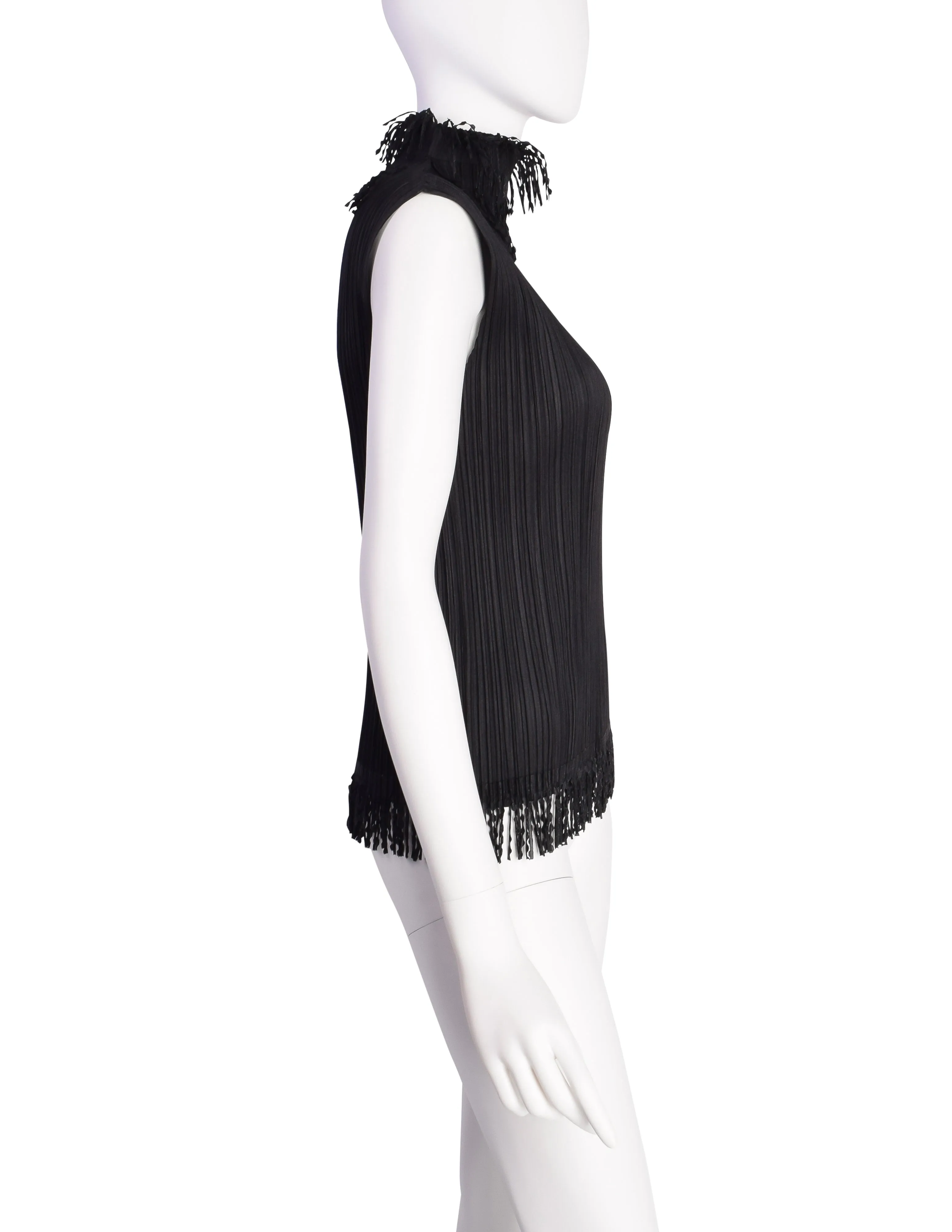 Pleats Please by Issey Miyake Vintage Black Pleated Fringe Trim Tank Top