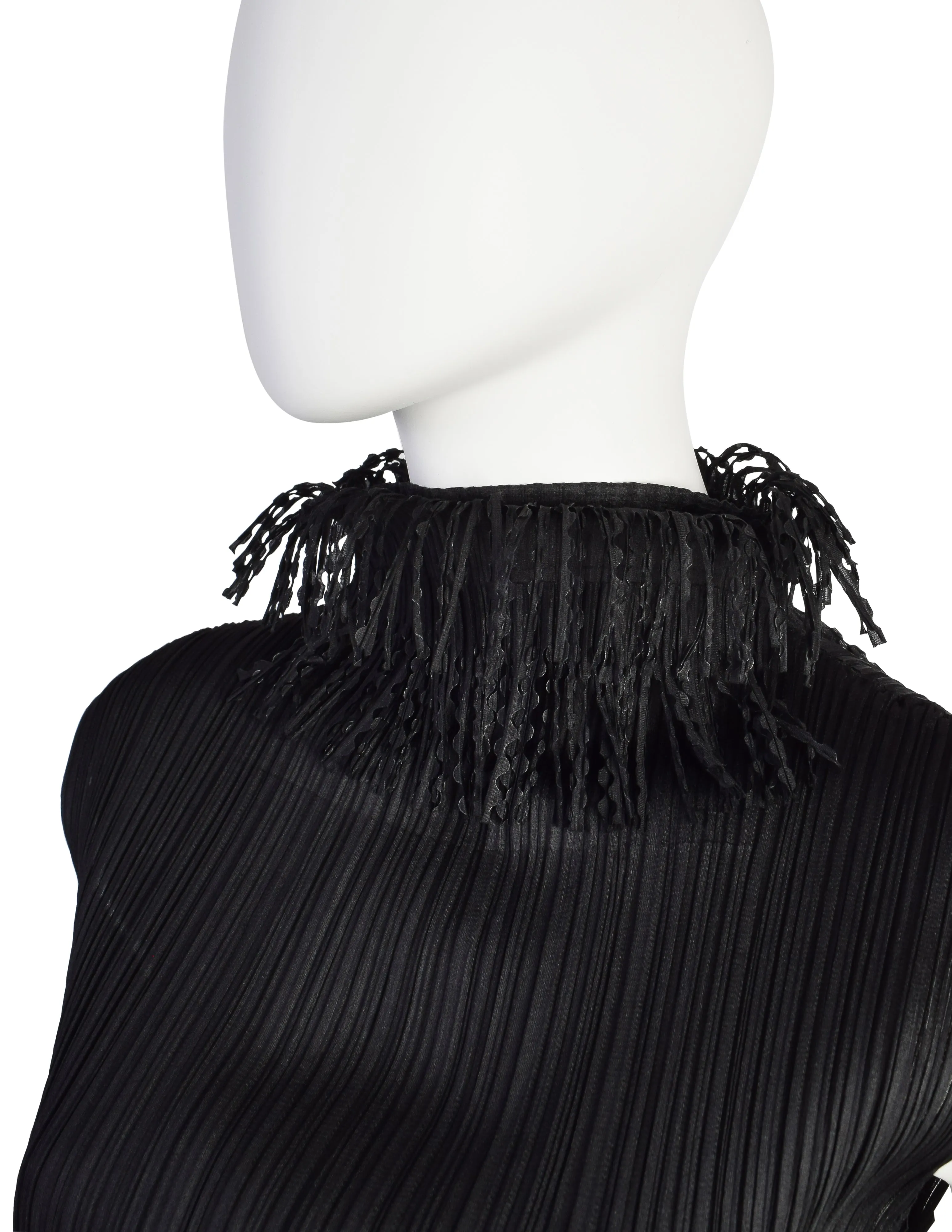 Pleats Please by Issey Miyake Vintage Black Pleated Fringe Trim Tank Top