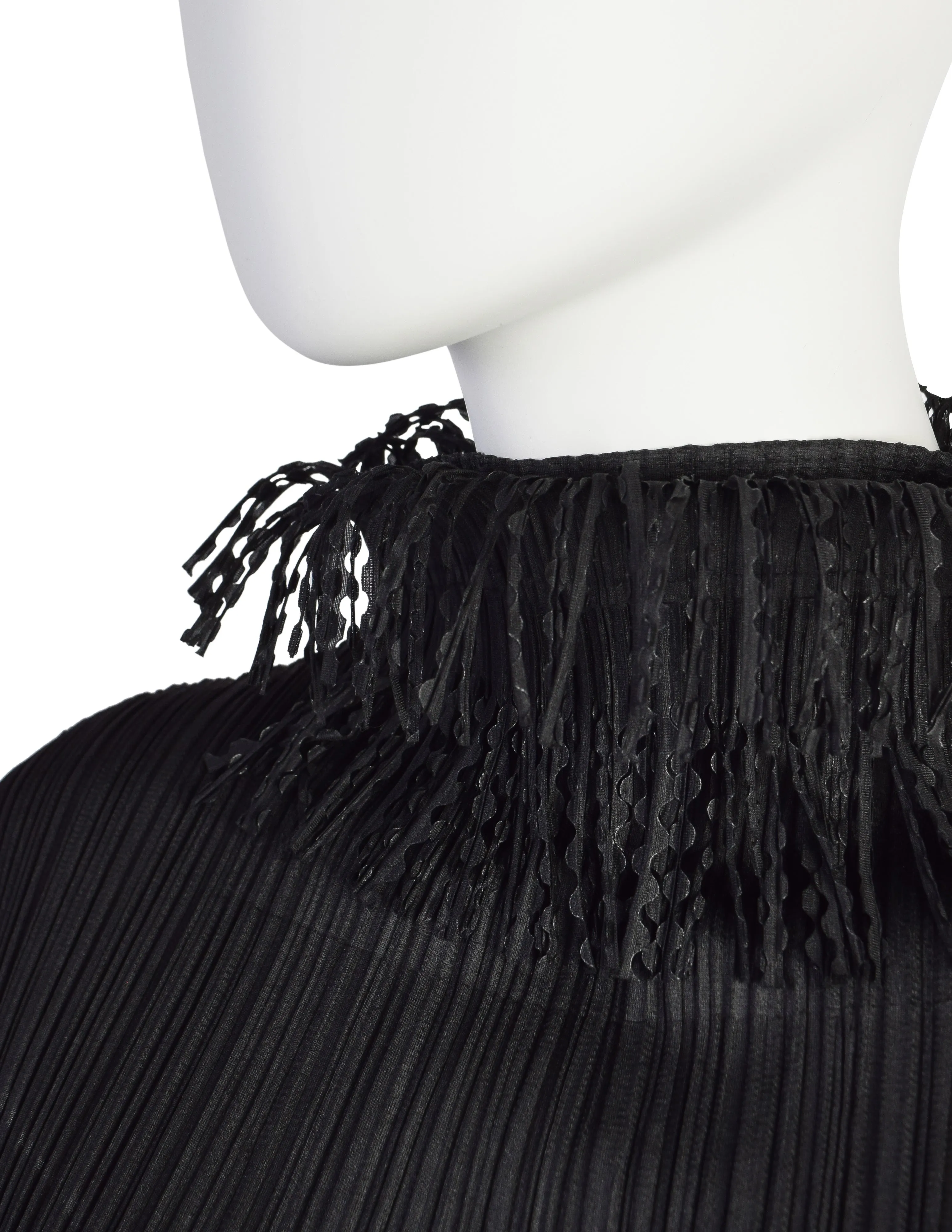 Pleats Please by Issey Miyake Vintage Black Pleated Fringe Trim Tank Top