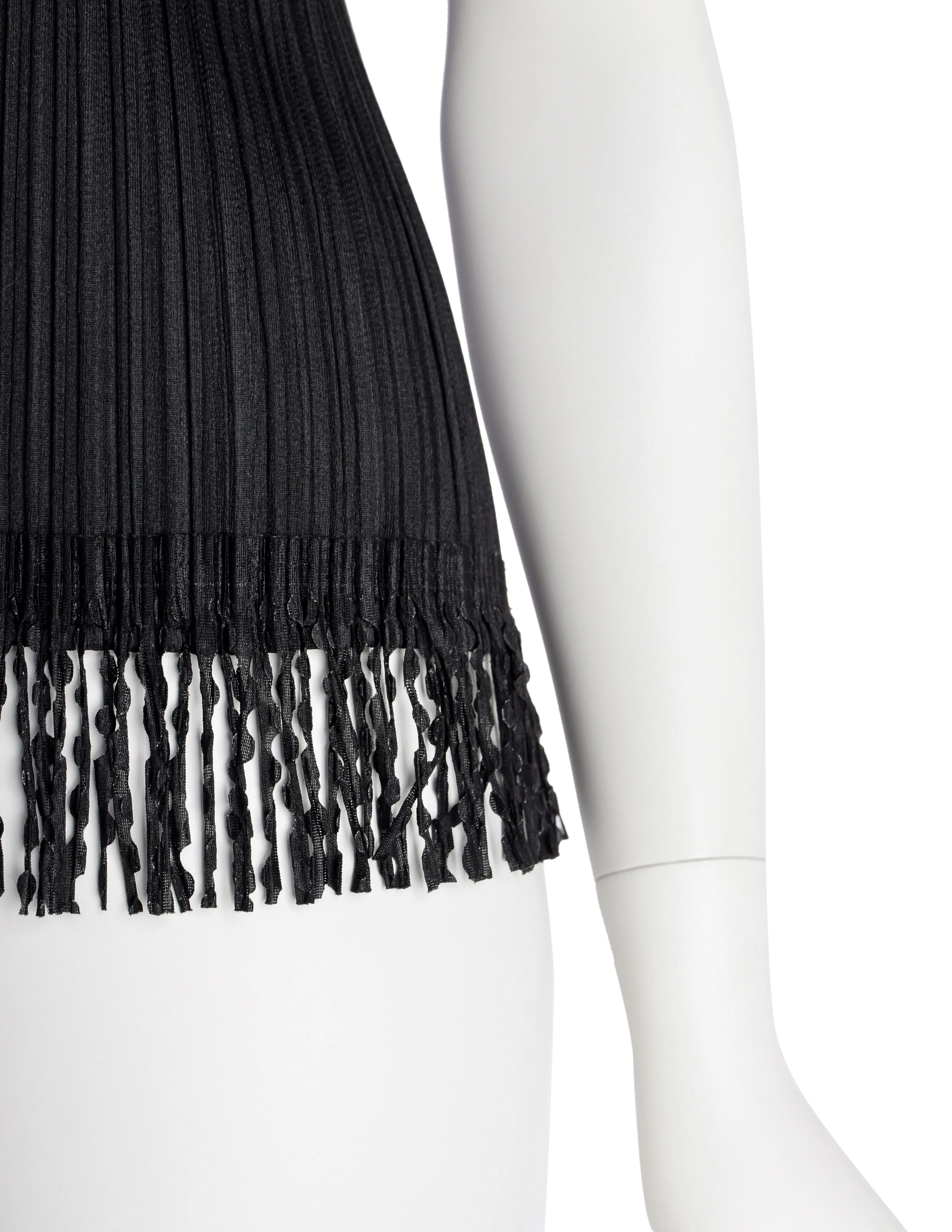 Pleats Please by Issey Miyake Vintage Black Pleated Fringe Trim Tank Top