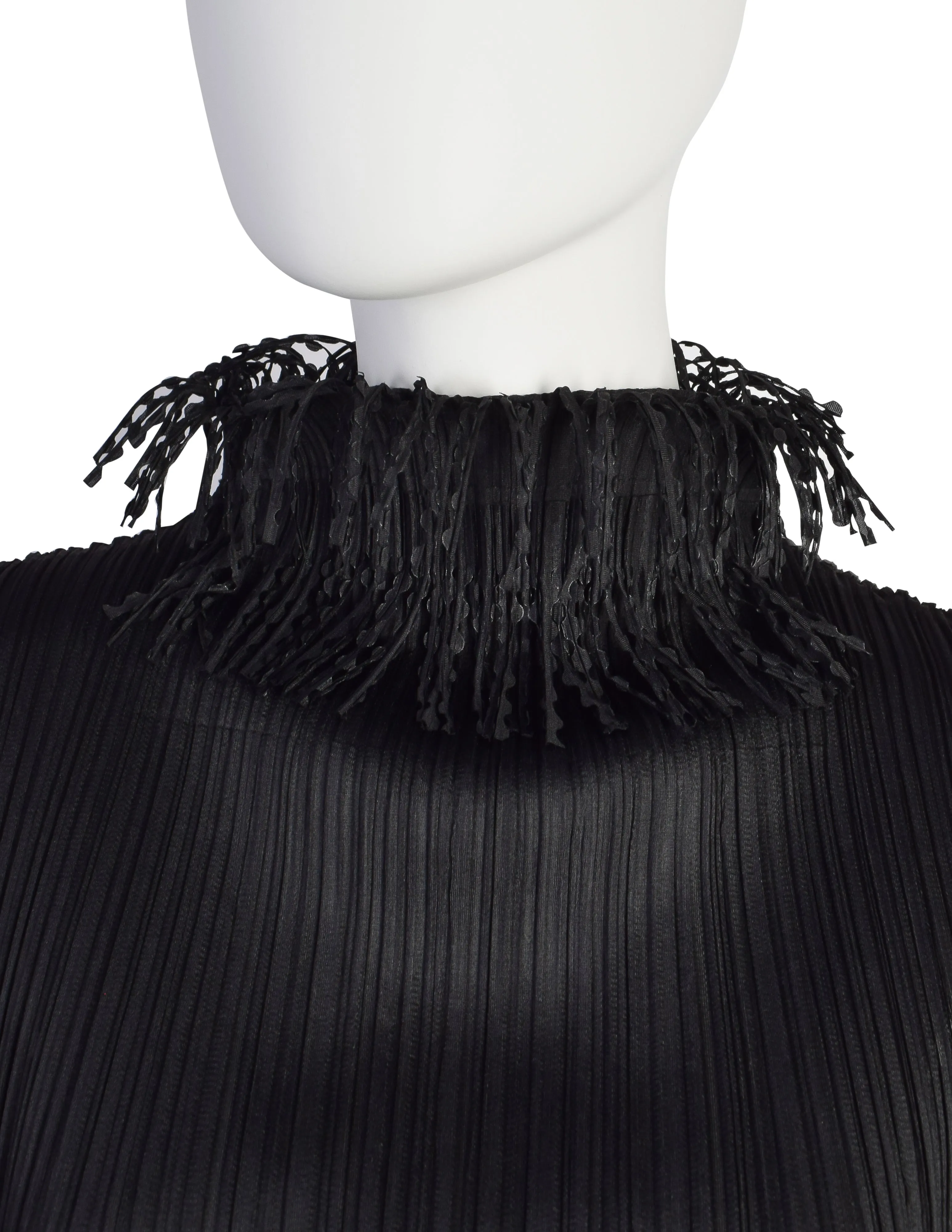 Pleats Please by Issey Miyake Vintage Black Pleated Fringe Trim Tank Top