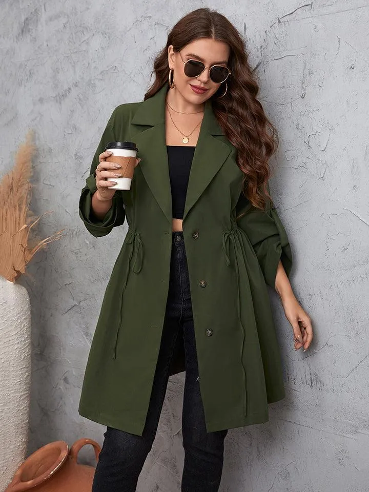 Plus Size Collar Sleeve Trench Coat