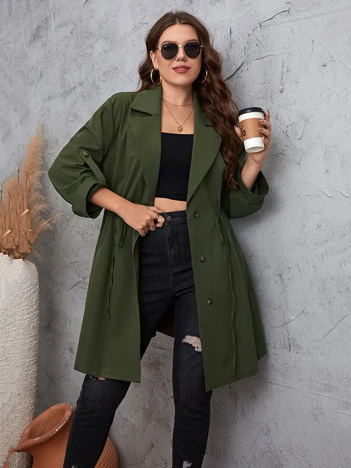 Plus Size Collar Sleeve Trench Coat