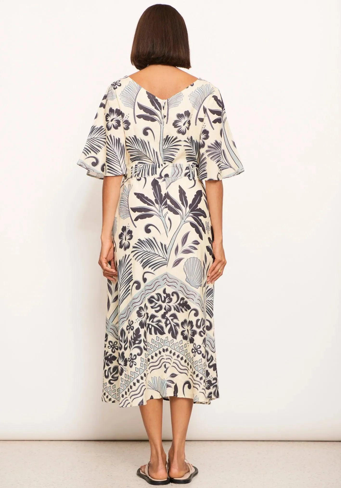 POL Clothing Paradise Bias Dress in Paradise Palm Print