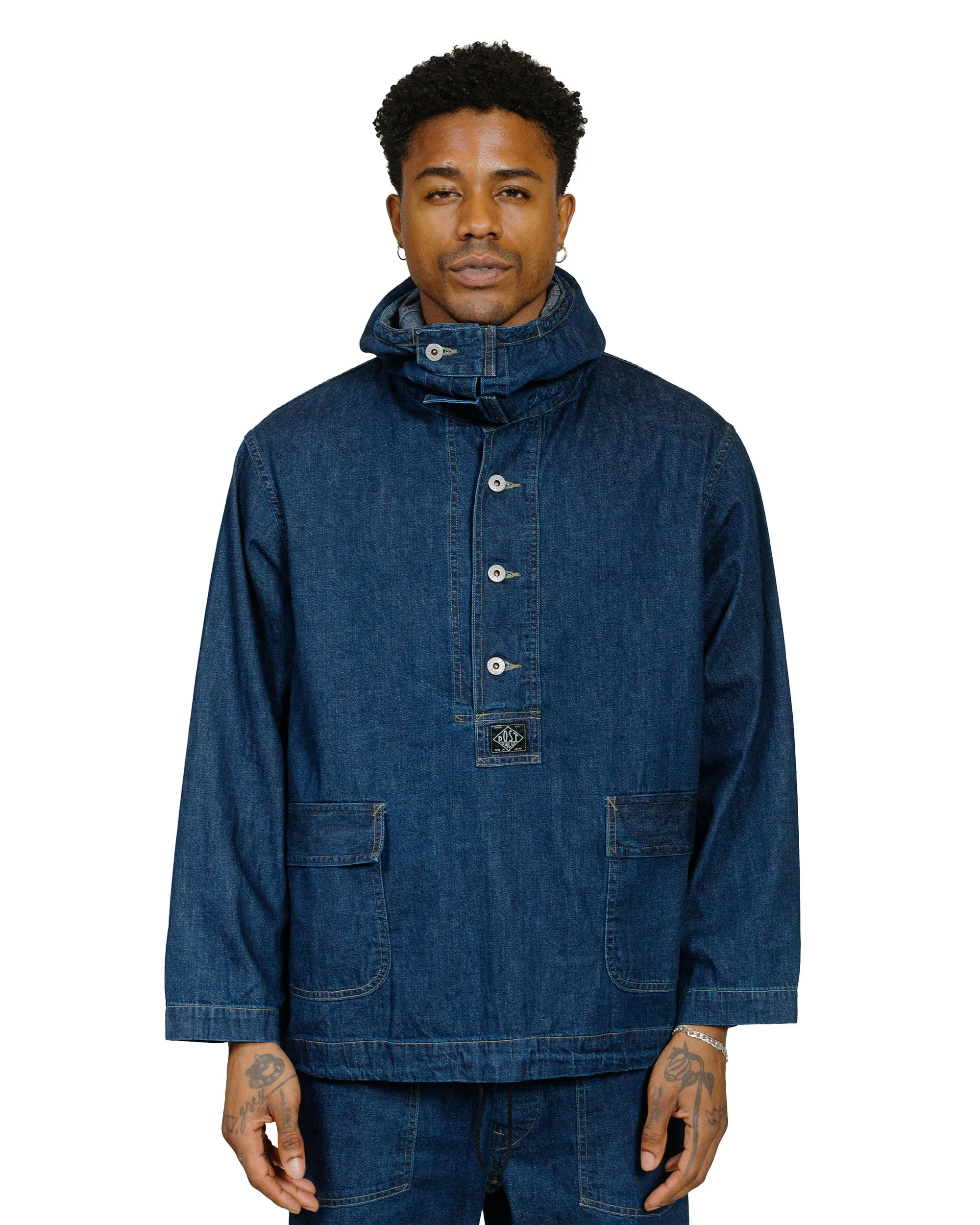 Post O'Alls NAVY Parka Blue Denim w/OD Yellow Stitch Indigo