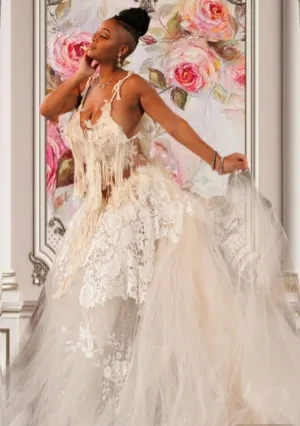 "ALYSHA" Ivory Macrame, Tulle & Lace Wedding Ballgown Set