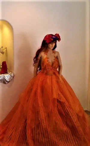 "ANNONA" Orange Organza Wedding Ballgown Set (SAMPLE GOWN ONLY)