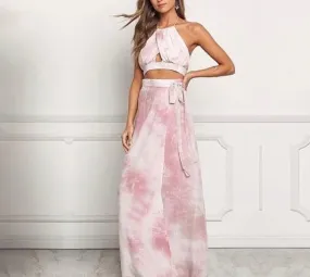 "Bahamas" Sexy Tie dye 2 piece crop top maxi skirt set