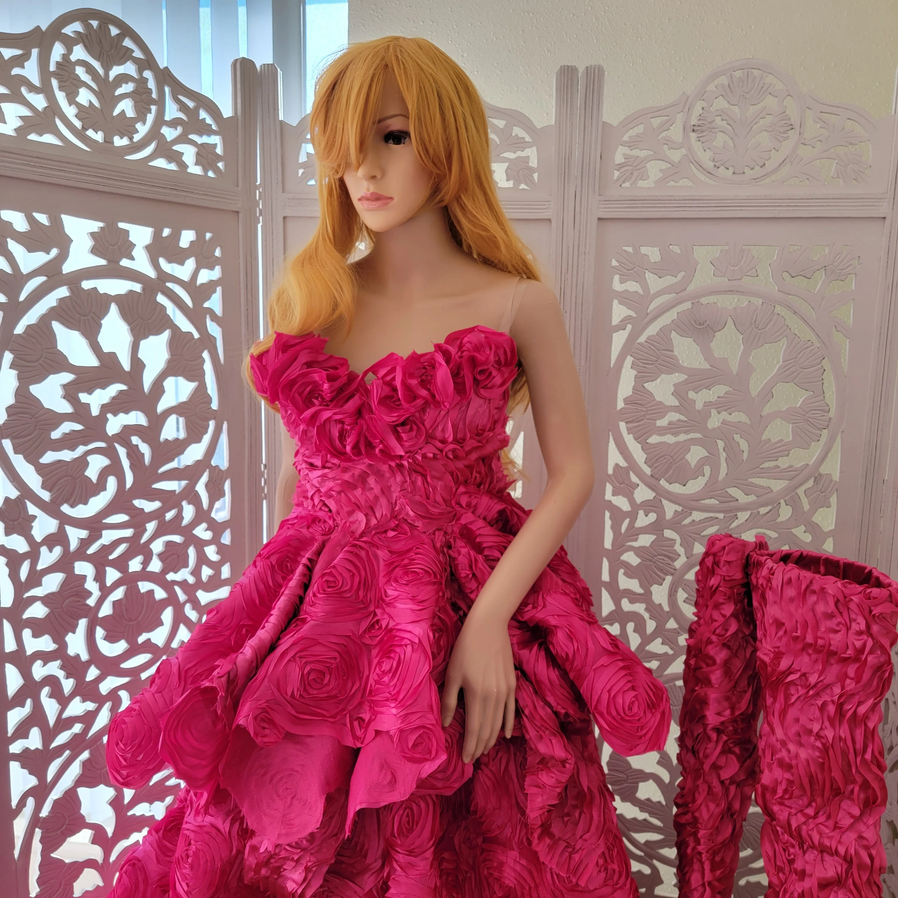 "CALLIA" Hot Pink Satin Wedding Ballgown Set With Jacket (Custom Order)