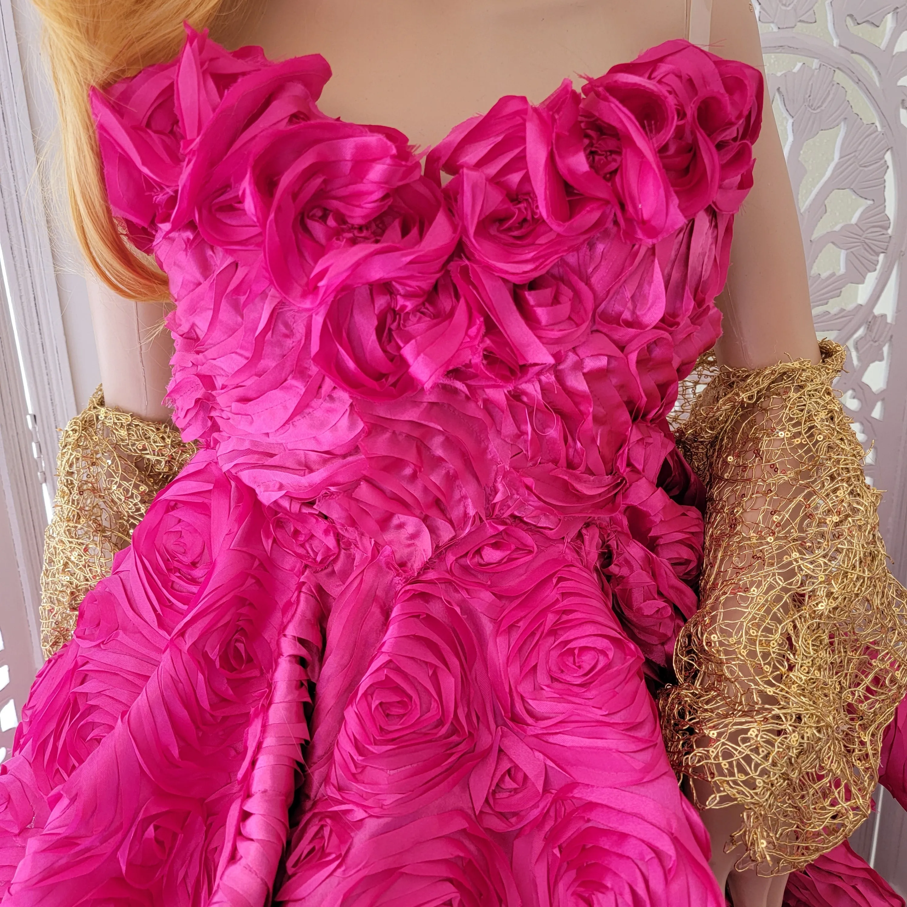 "CALLIA" Hot Pink Satin Wedding Ballgown Set With Jacket (Custom Order)