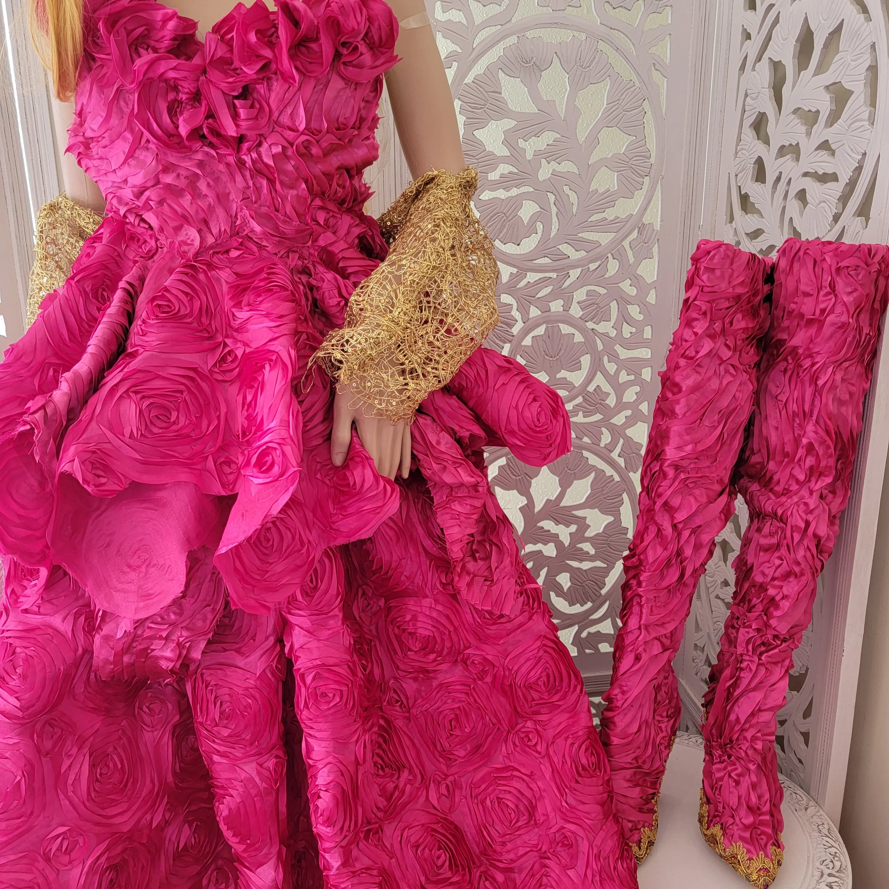 "CALLIA" Hot Pink Satin Wedding Ballgown Set With Jacket (Custom Order)