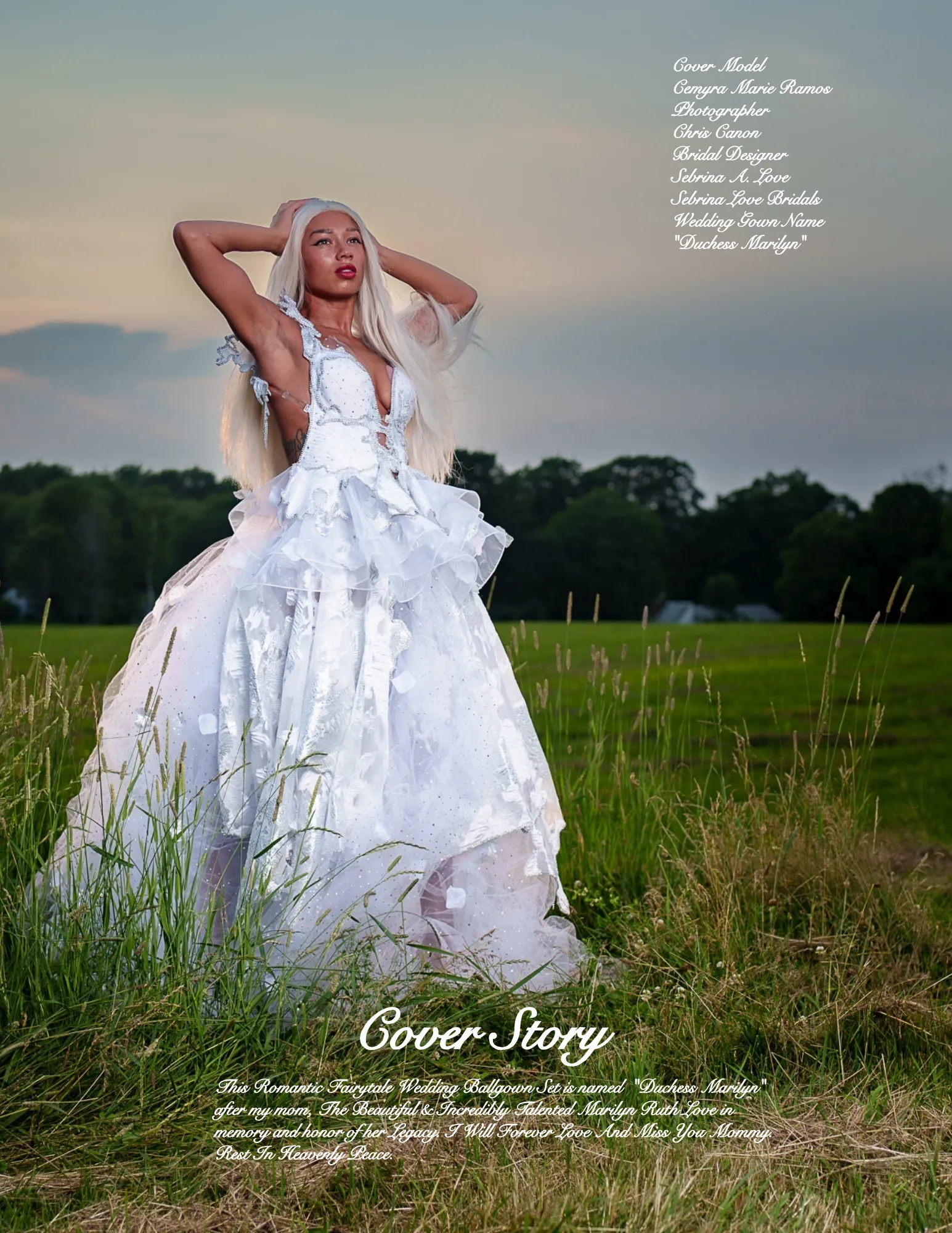 "DUCHESS MARILYN" White & Silver Embroidered Organza Crystal Wedding Ballgown Set