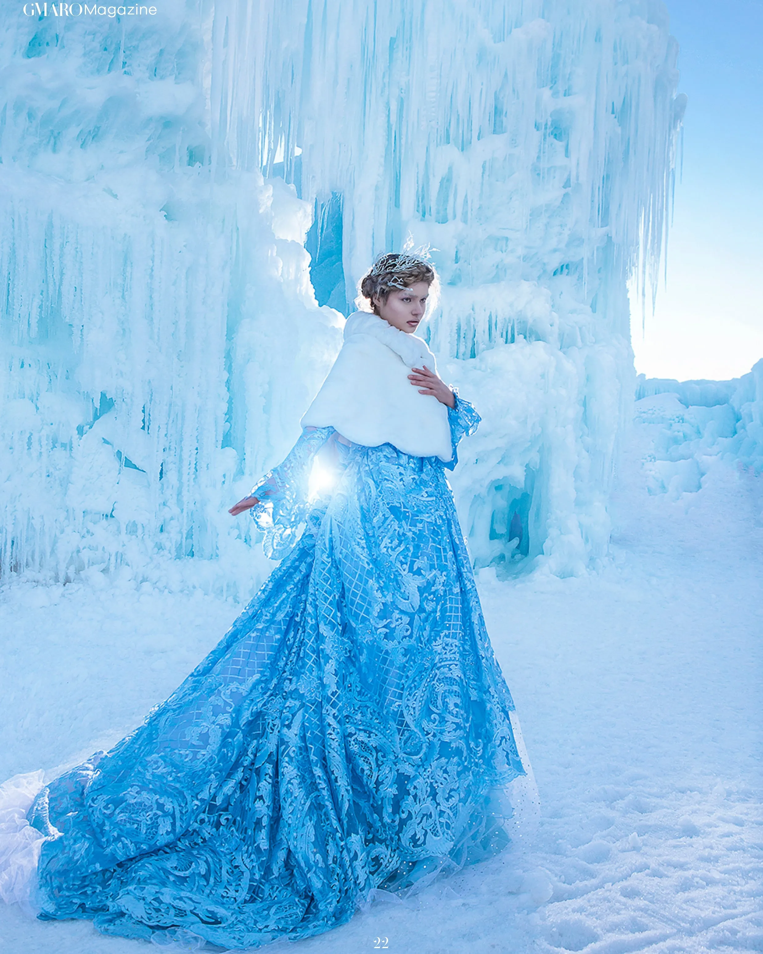 "PAULETTE" Blue Damask Lace & Tulle Wedding Ballgown Set (Custom Order)