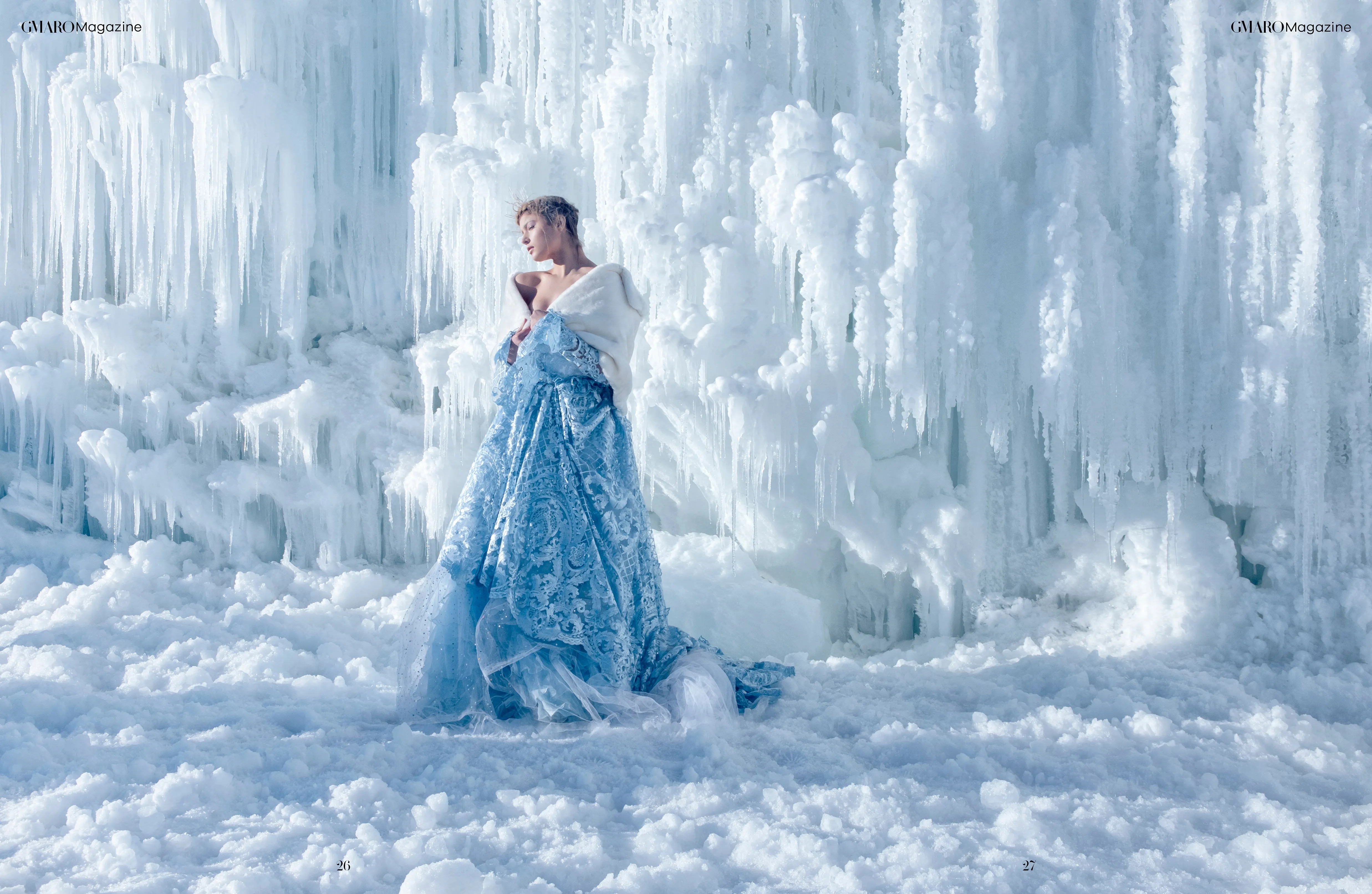 "PAULETTE" Blue Damask Lace & Tulle Wedding Ballgown Set (Custom Order)