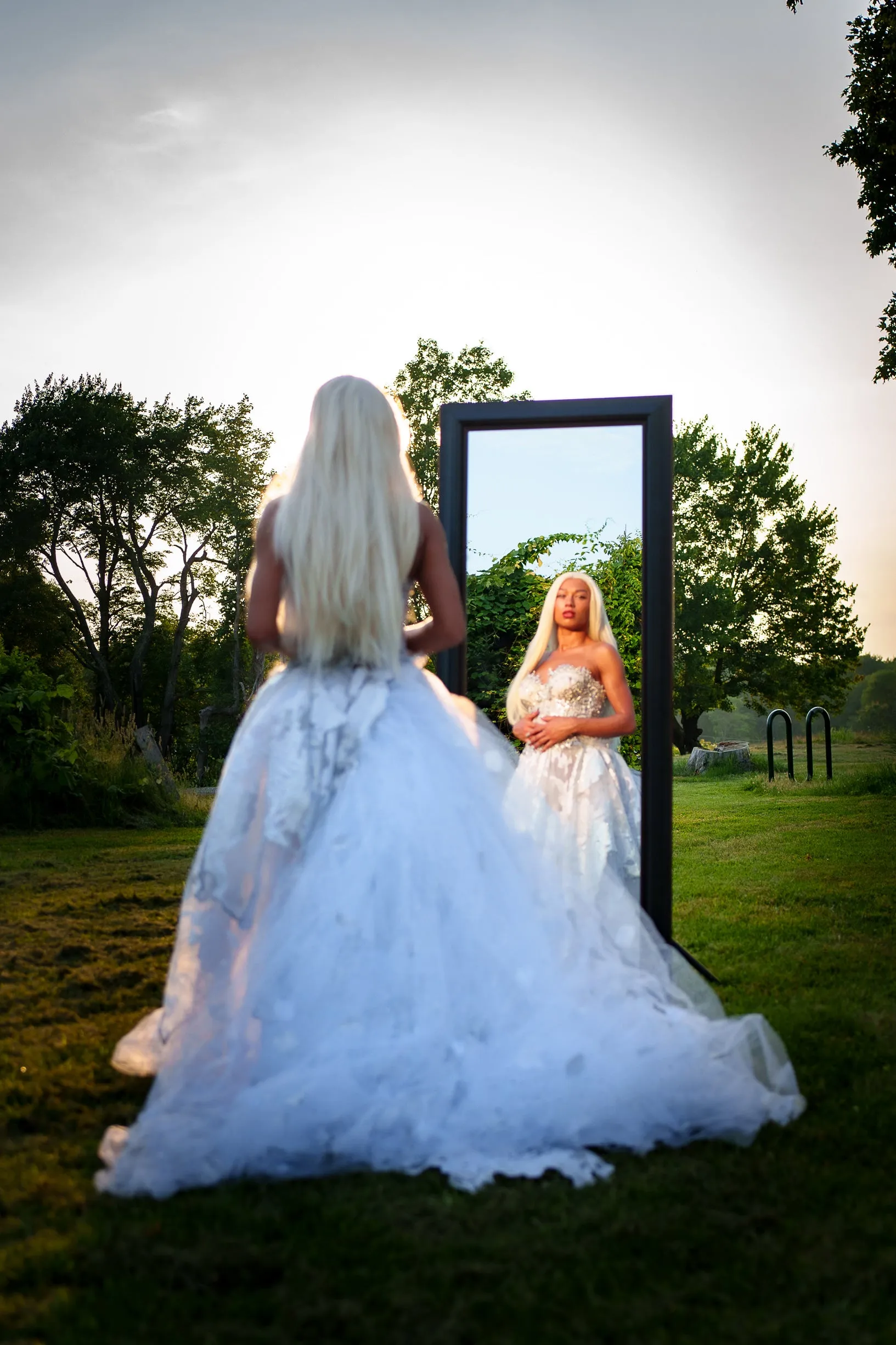 "PRINCESS MARILYN" White & Silver Embroidered Organza Crystal Wedding Ballgown Set