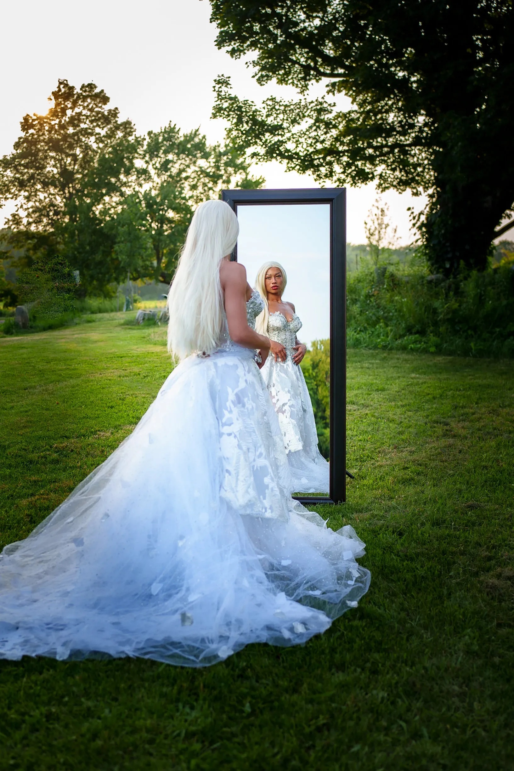 "PRINCESS MARILYN" White & Silver Embroidered Organza Crystal Wedding Ballgown Set