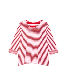 Rachel Crew Neck Cotton Stripe Top | Red / White