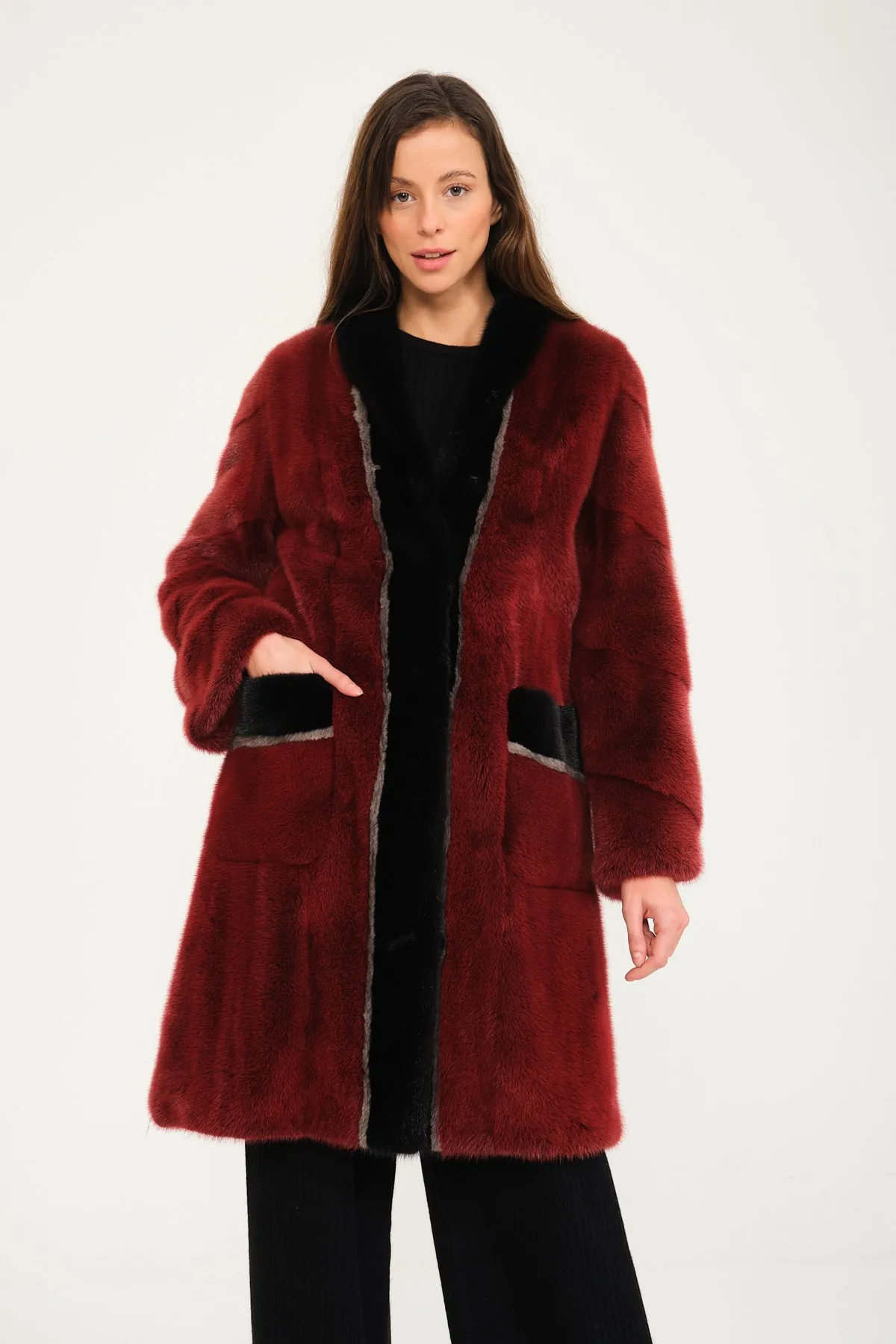 Red Long Mink Fur Coat