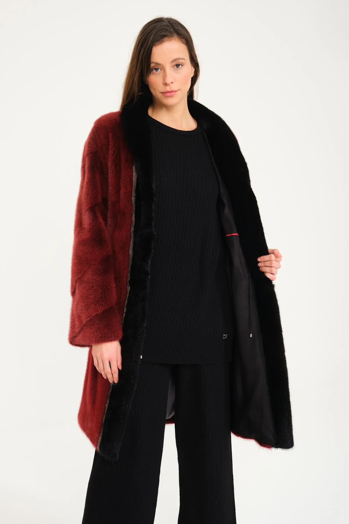 Red Long Mink Fur Coat