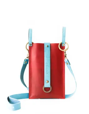 Red w/Blue Leather Phone Bag