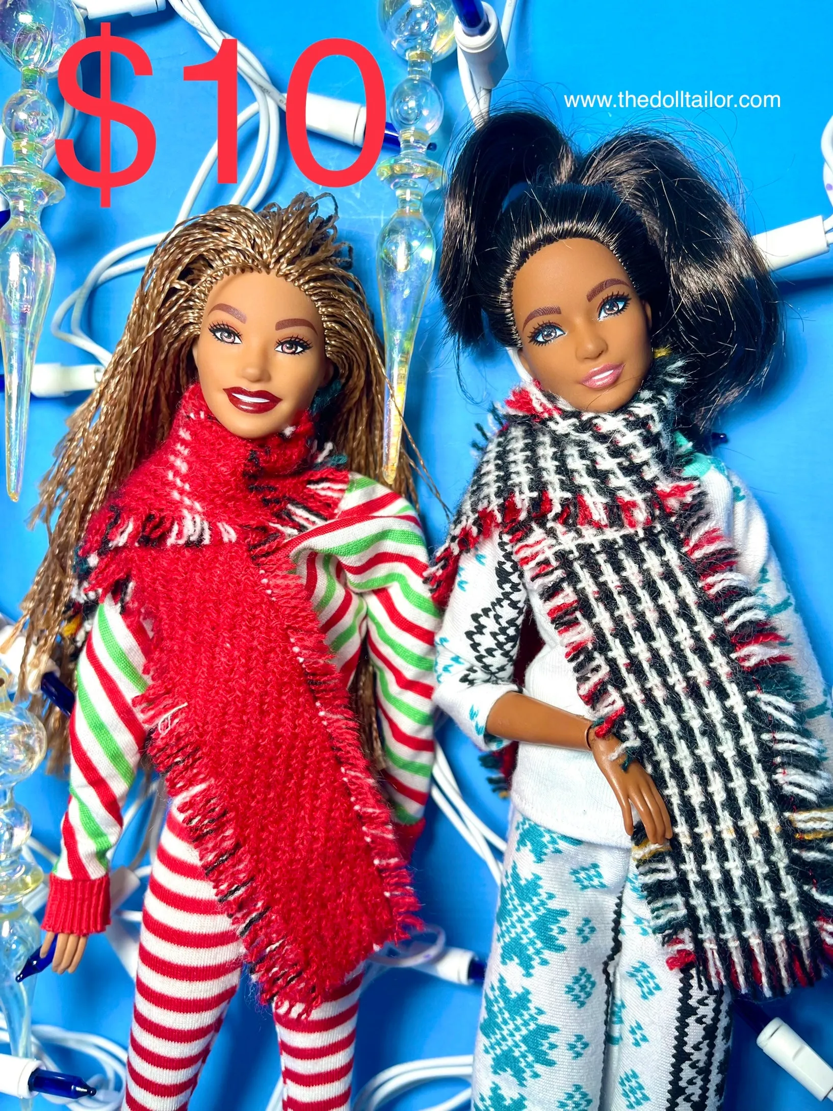 Reversible Christmas scarf for fashion dolls