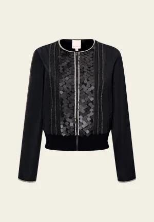 Ribbed-hem Metalic chain-detail Sequin-detail Cropped Jacket