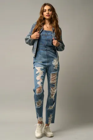 Ripped Straight Fit Overalls