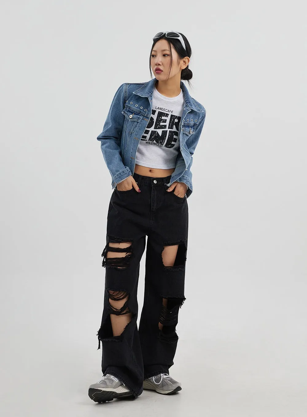 Ripped Wide Leg Jeans CJ319