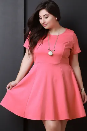 Round Neck Short Sleeves Skater Dress