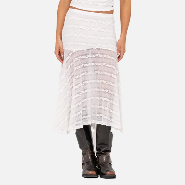 Rusty Athens Low Rise Lace Maxi Skirt - White