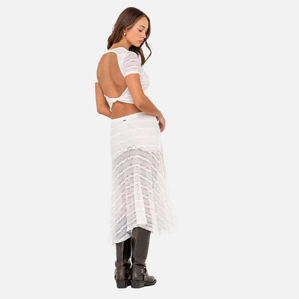 Rusty Athens Low Rise Lace Maxi Skirt - White