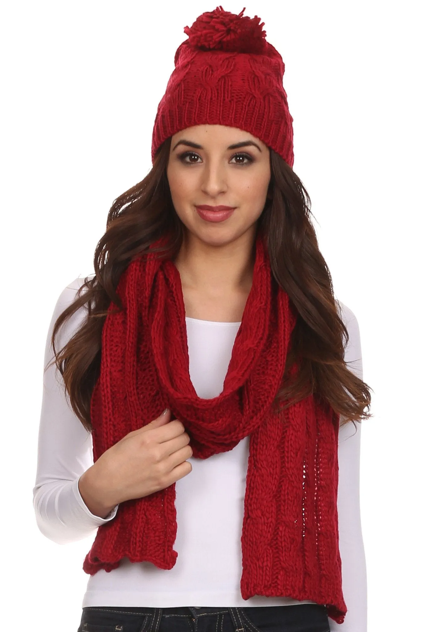 Sakkas Aaric Unisex Cable Knit Pom Pom Bobble Beanie Hat And Scarf Set