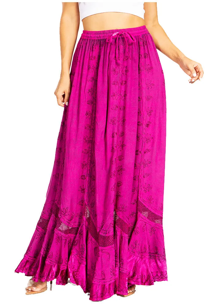 Sakkas Ivy Second Women's Maxi Boho Elastic Waist Embroidered A Line Long Skirt