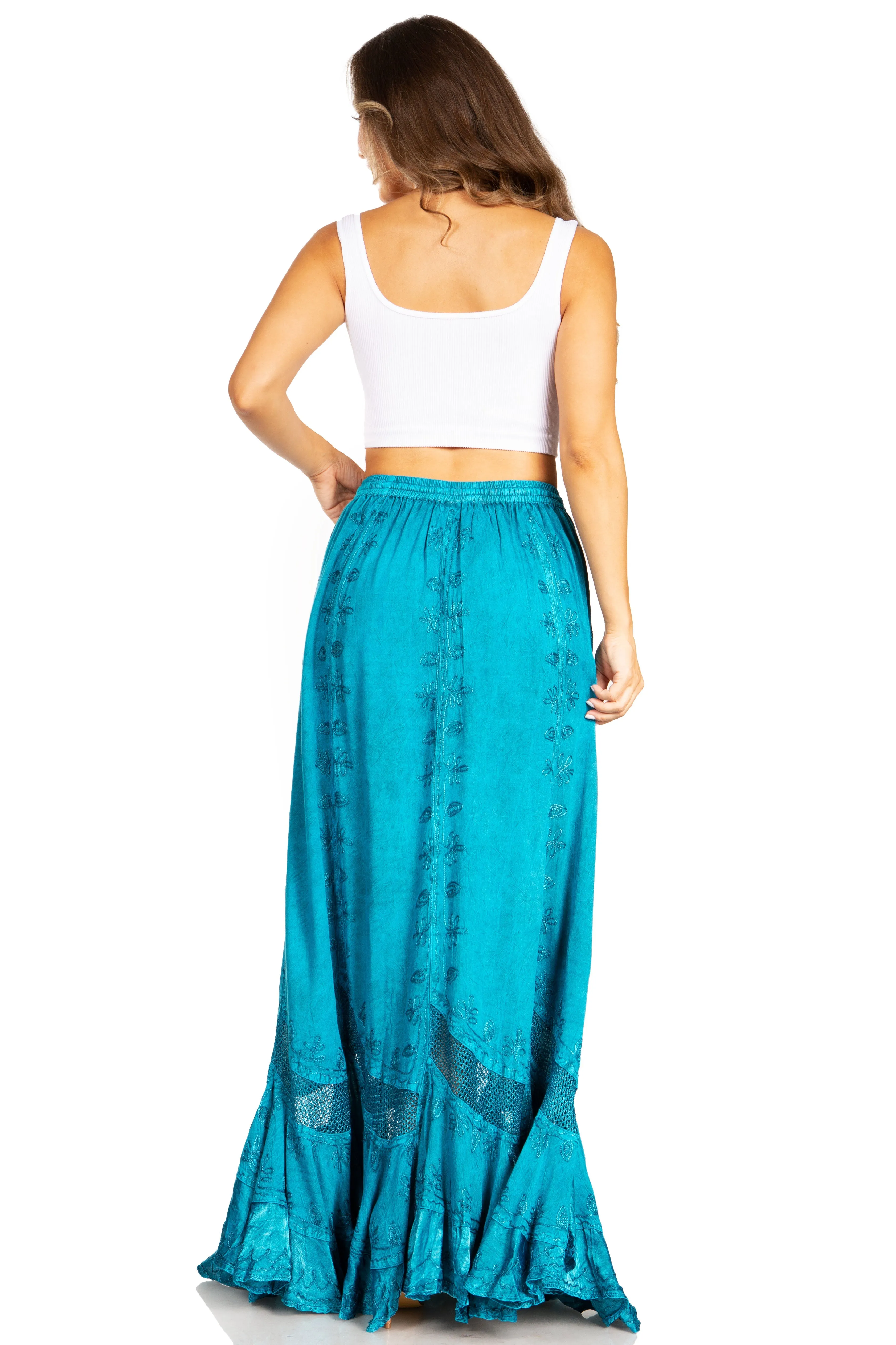 Sakkas Ivy Second Women's Maxi Boho Elastic Waist Embroidered A Line Long Skirt