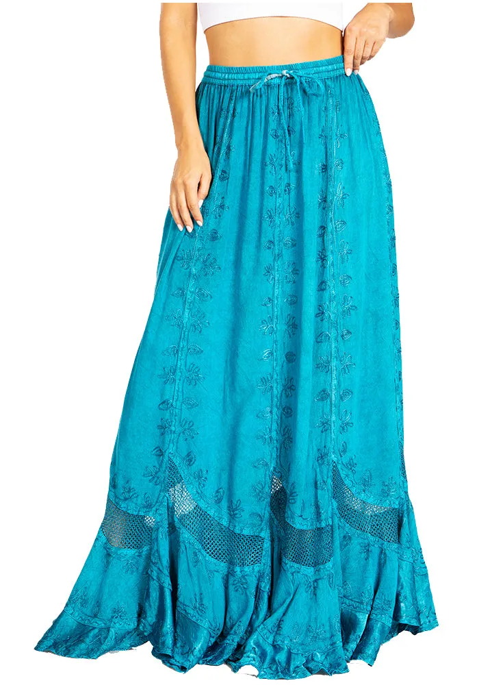 Sakkas Ivy Second Women's Maxi Boho Elastic Waist Embroidered A Line Long Skirt