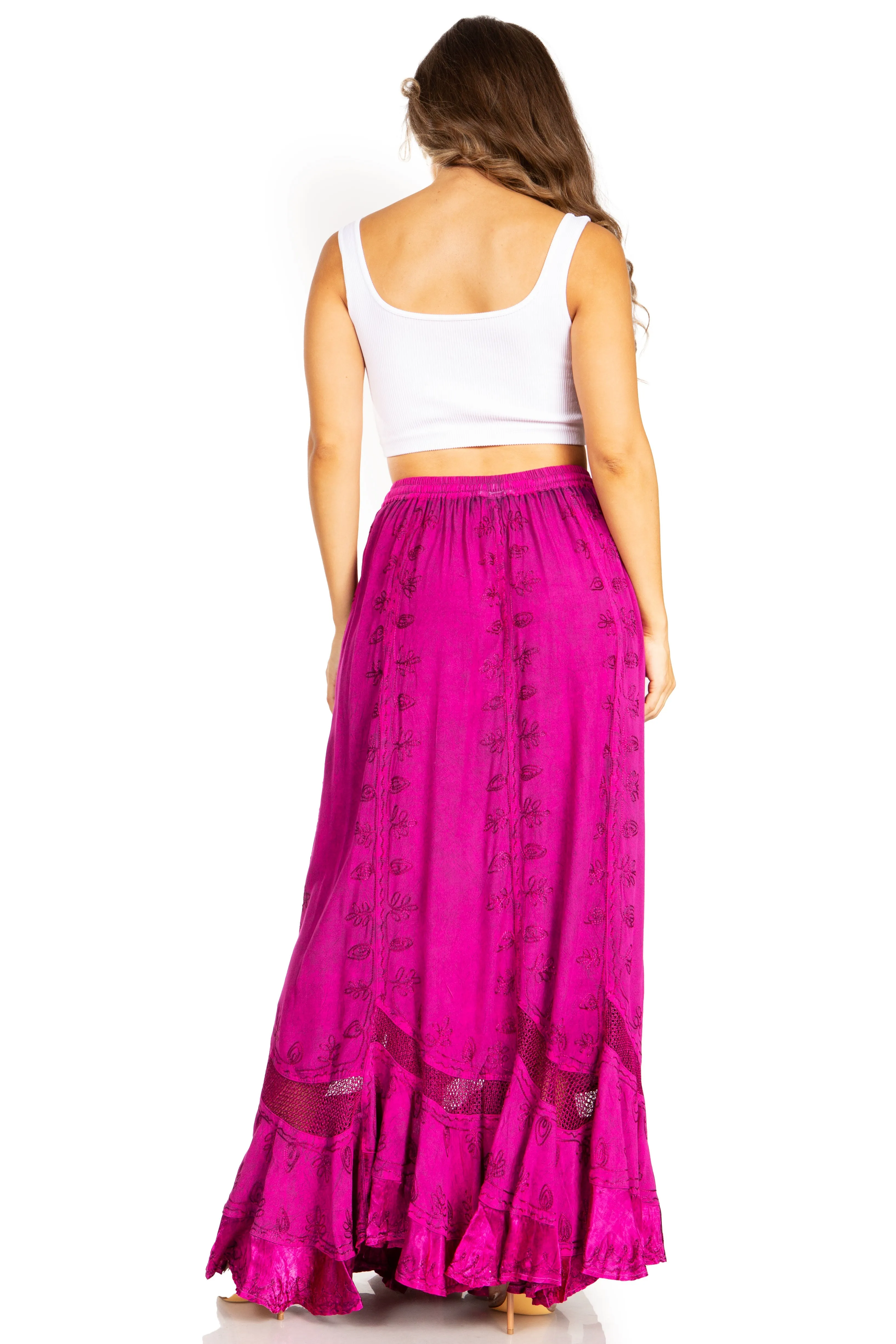 Sakkas Ivy Second Women's Maxi Boho Elastic Waist Embroidered A Line Long Skirt