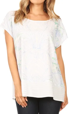 Sakkas Remi Multi-Color Nature Embroidered Short Sleeve Dolman Top