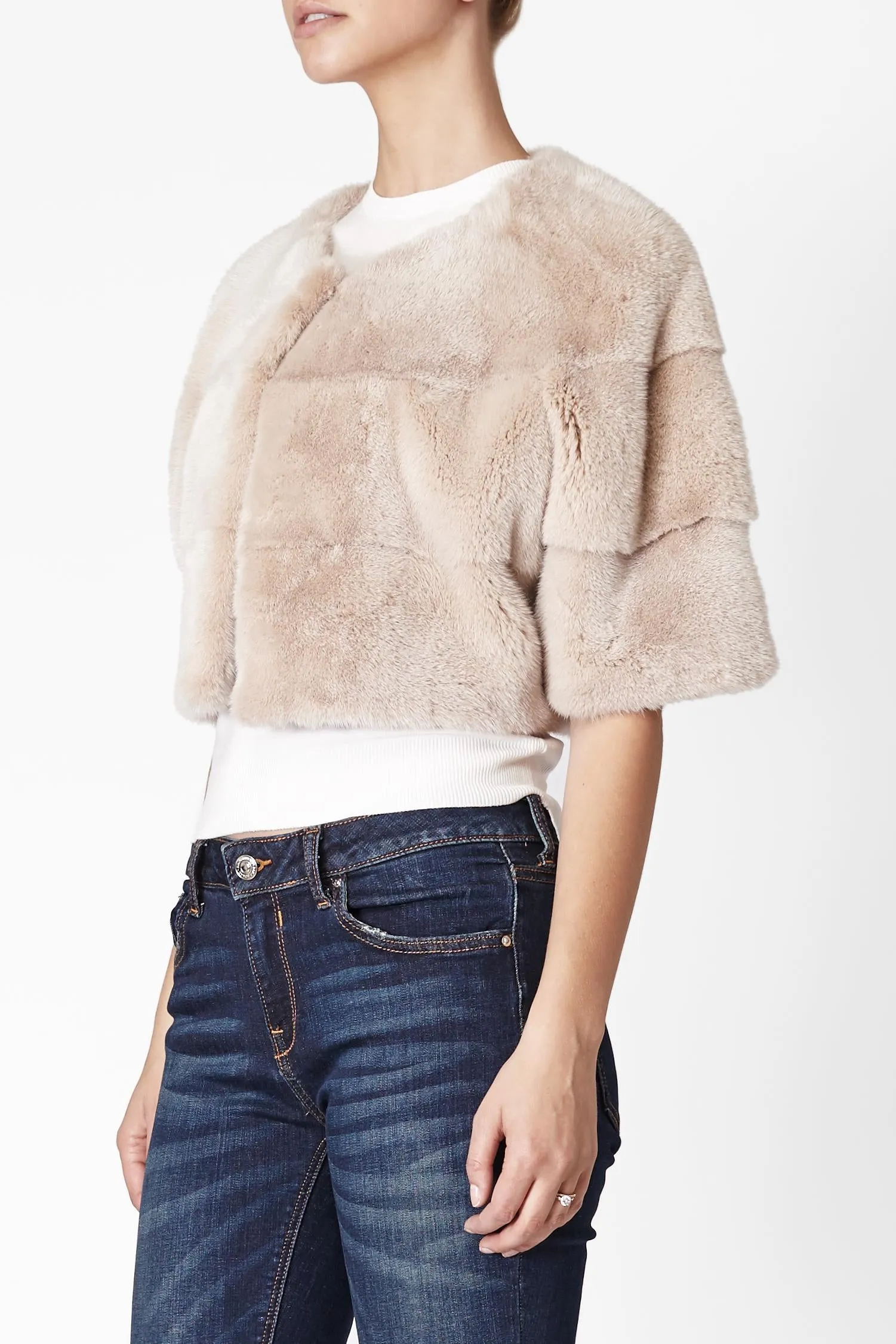 Sarah Mini Mink Fur Jacket Sabbia