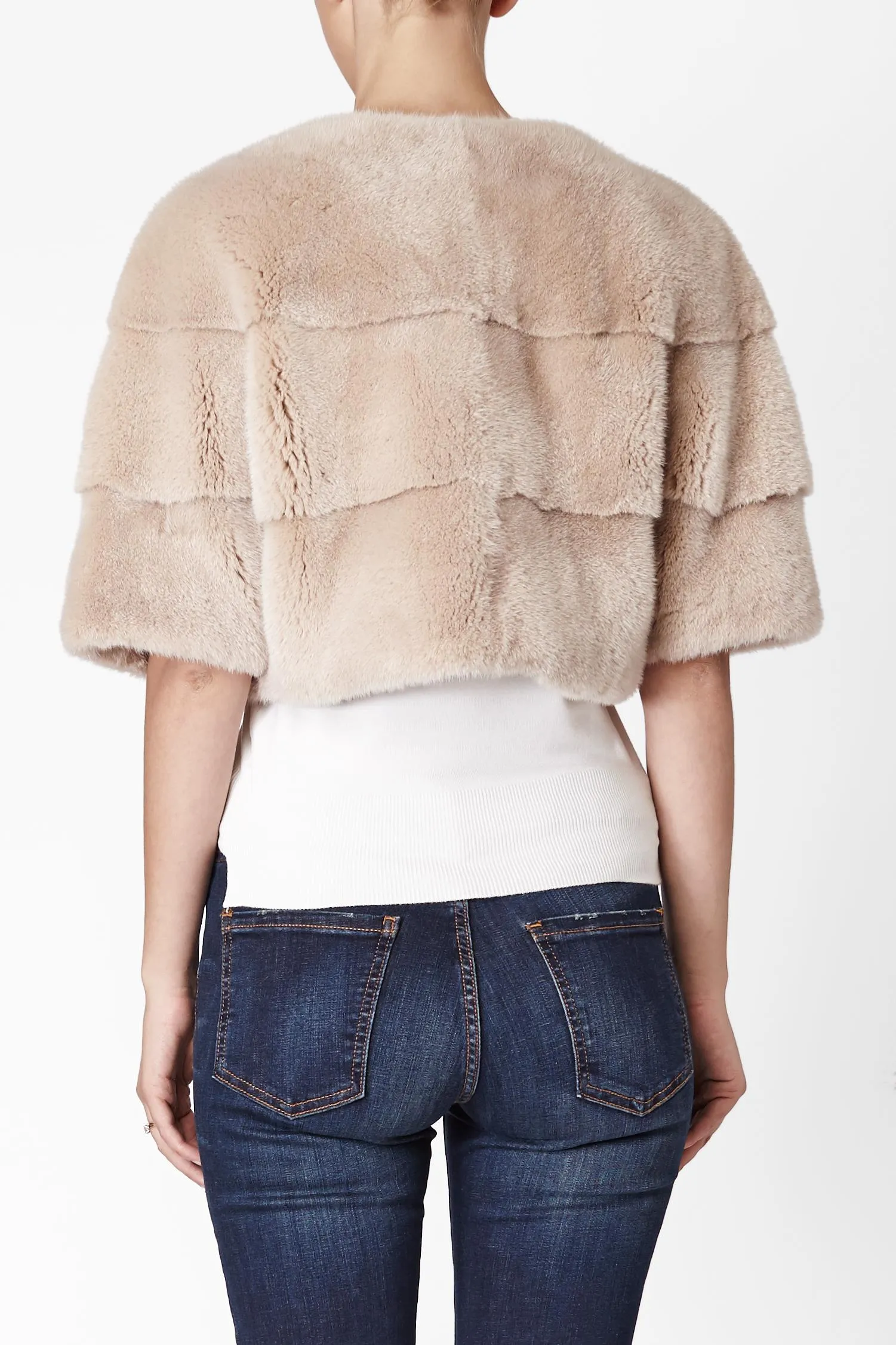 Sarah Mini Mink Fur Jacket Sabbia