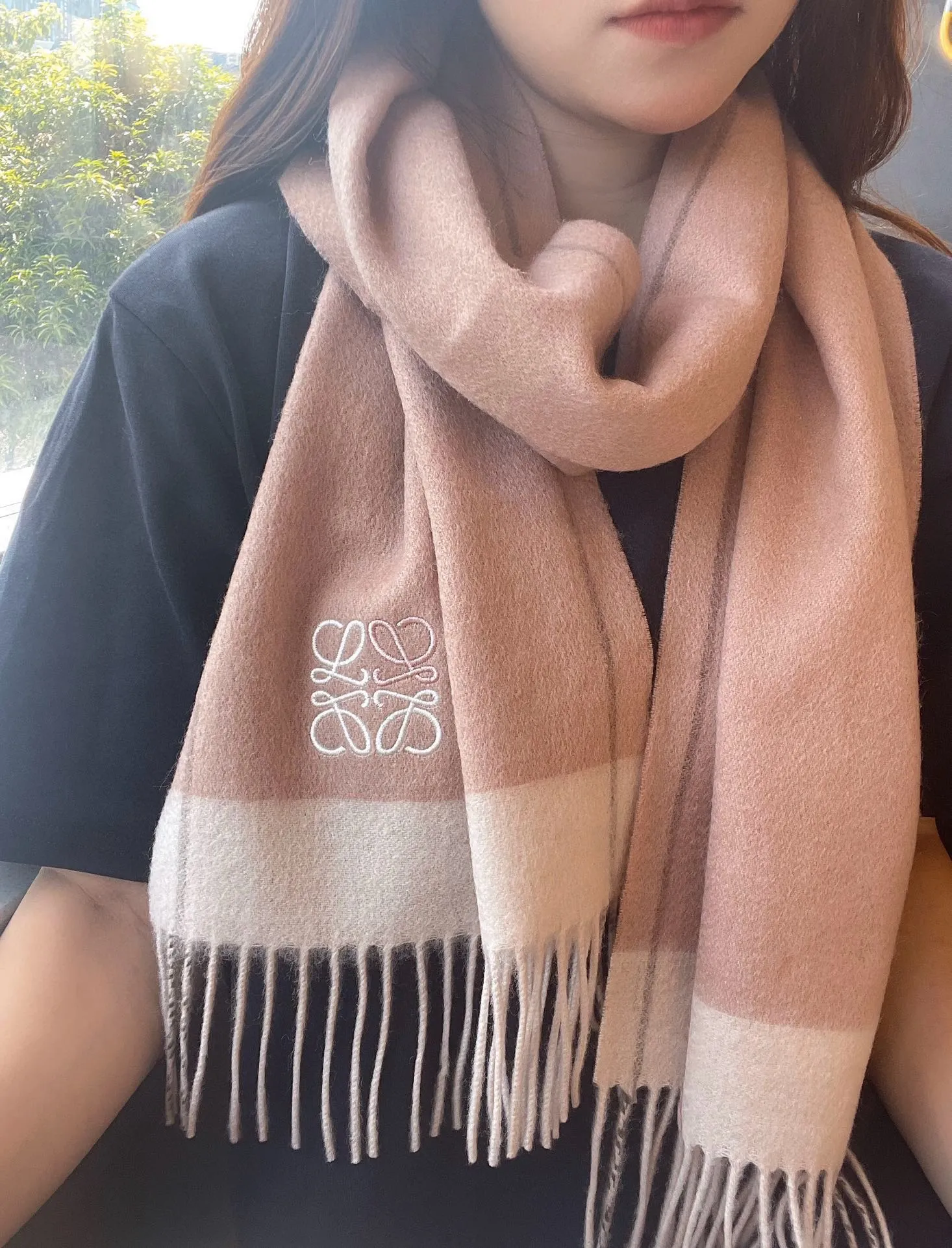 SCARF 180 CM IN PEACH PINK MIX WHITE CASHMERE 410054