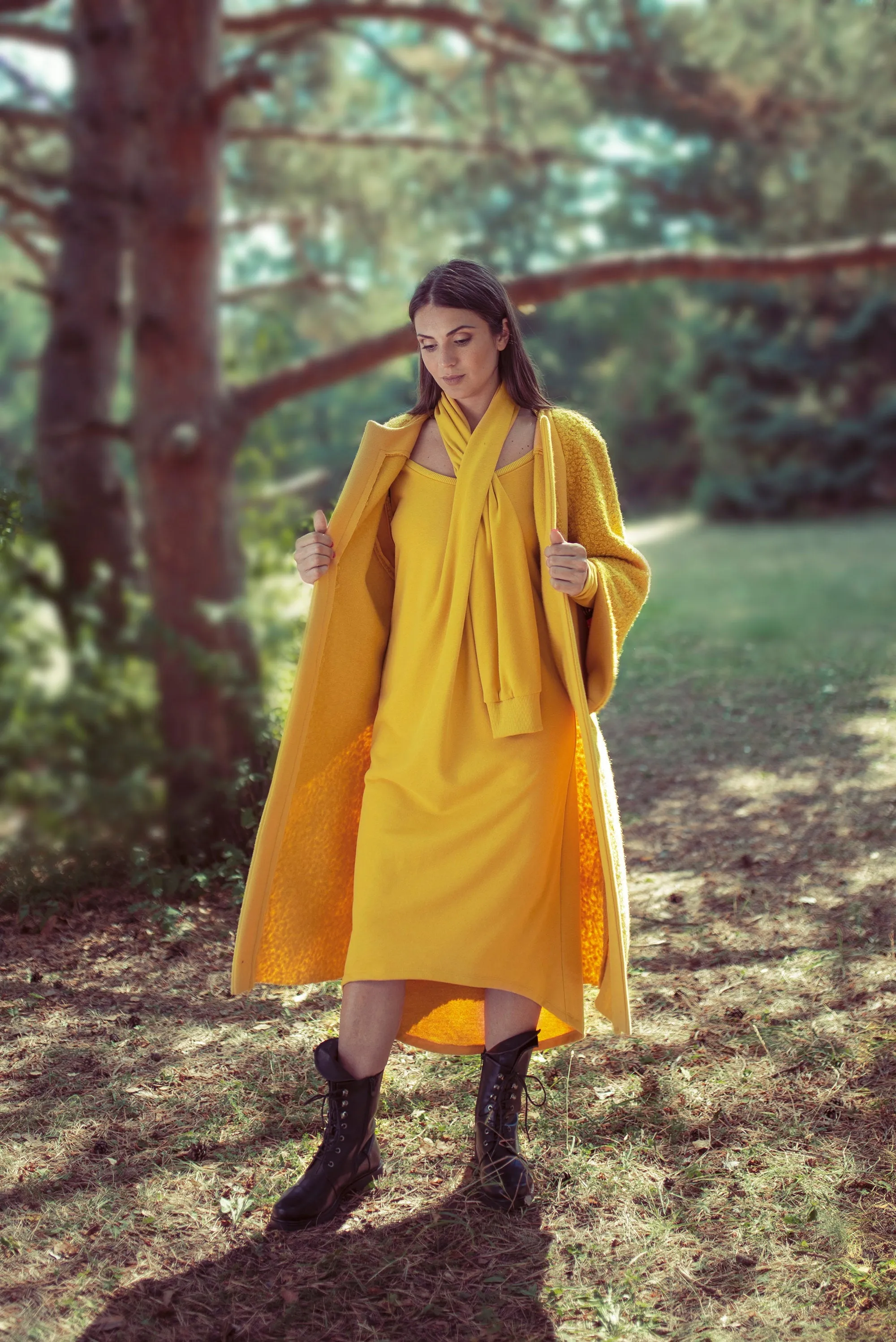 Scarf-Front Mustard Dress