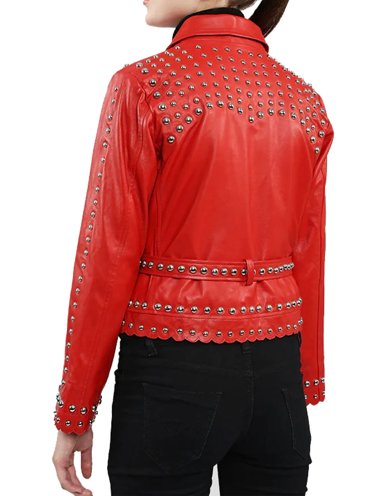 Scarlet Elegance Studded Leather Jacket