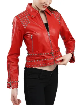 Scarlet Elegance Studded Leather Jacket