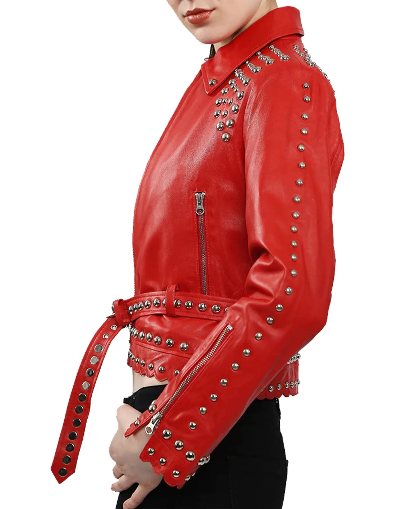 Scarlet Elegance Studded Leather Jacket