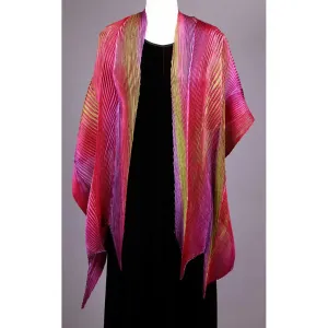 Shibori Silk Shawl SA-315 in Fuschia, Green, and Purple by Cathayana