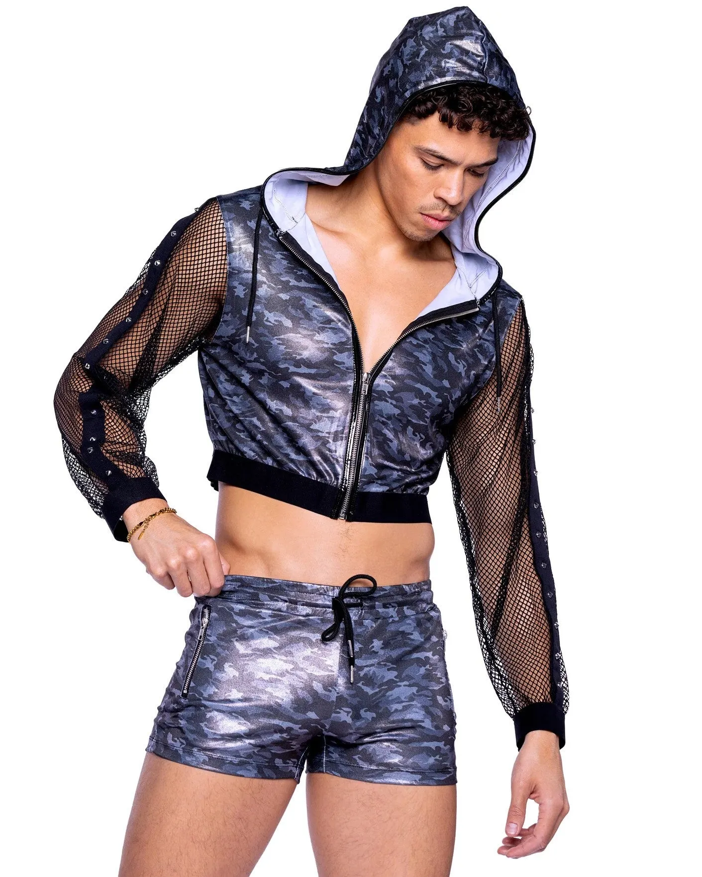 Shimmer Camo Hooded Crop Jacket